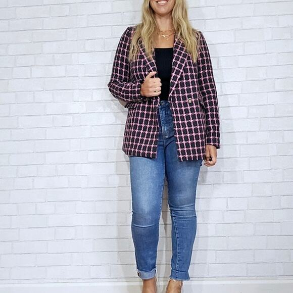 Rachel Zoe Jackets & Blazers - Rachel Zoe Pink and Black Plaid Double Breasted Blazer NWT